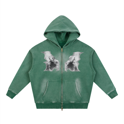Sunfade Two-way Zipper Boxy Fleece Hoodie