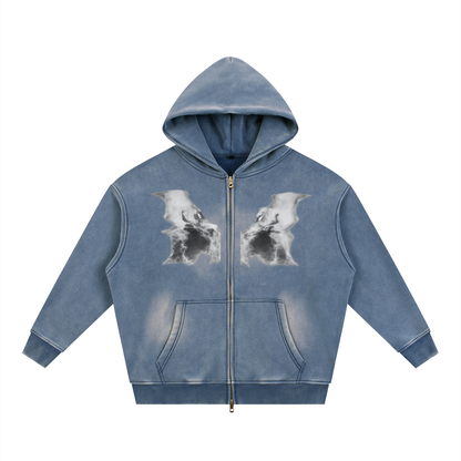 Sunfade Two-way Zipper Boxy Fleece Hoodie